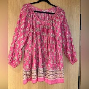 Calypso St. Barth Bohemian Oversized Tunic Cotton Paisley Long Sleeve Top Size 0